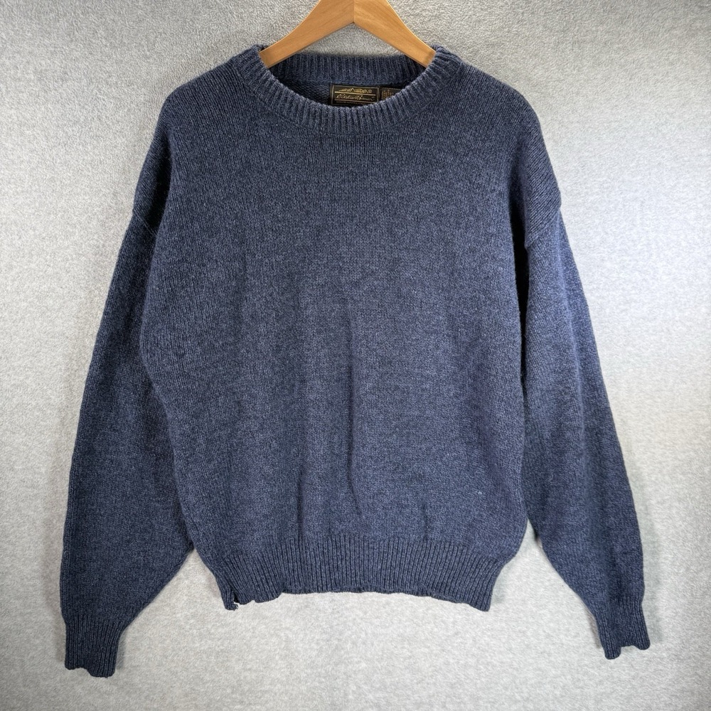 Vintage Eddie Bauer Men's Blue Knit Wool Blend Pullover Sweater Crew Neck Sz XL